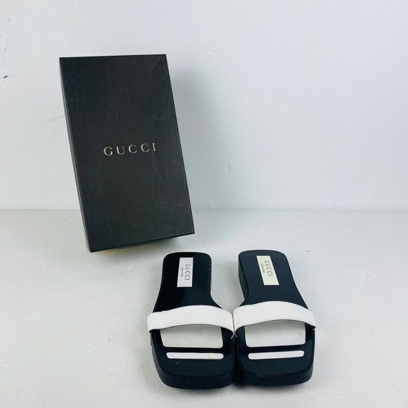 Gucci Tom Ford Black and White Leather Silver Hardware Flatform Sandals UK 5 - Picture 5 of 8